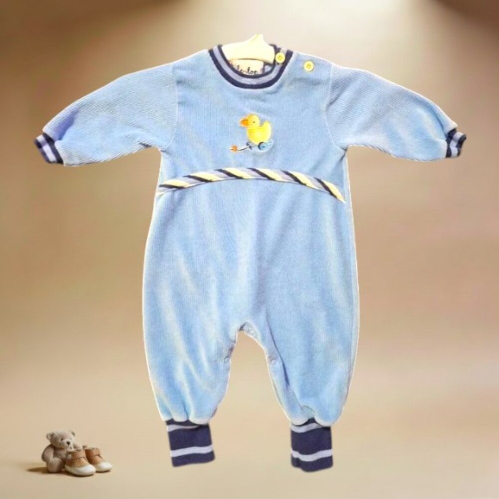 Y2K Le·top Blue Duck Velour Romper One Piece Pajamas 3 Months